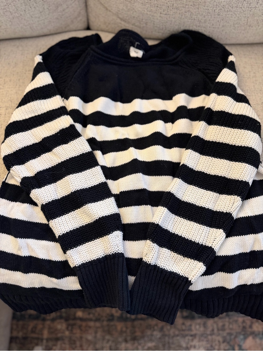 American Eagle Outfitters Black and White Striped Crewneck Sweater